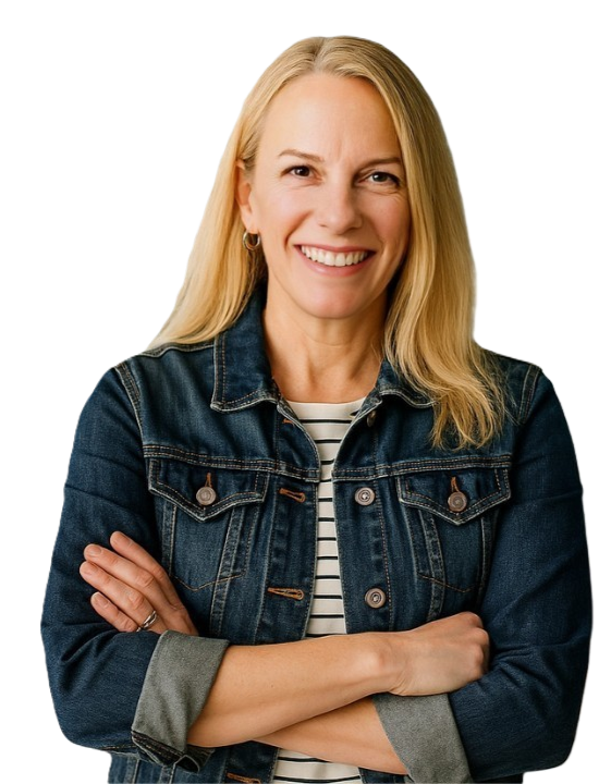 blond woman smiling with arms crossed